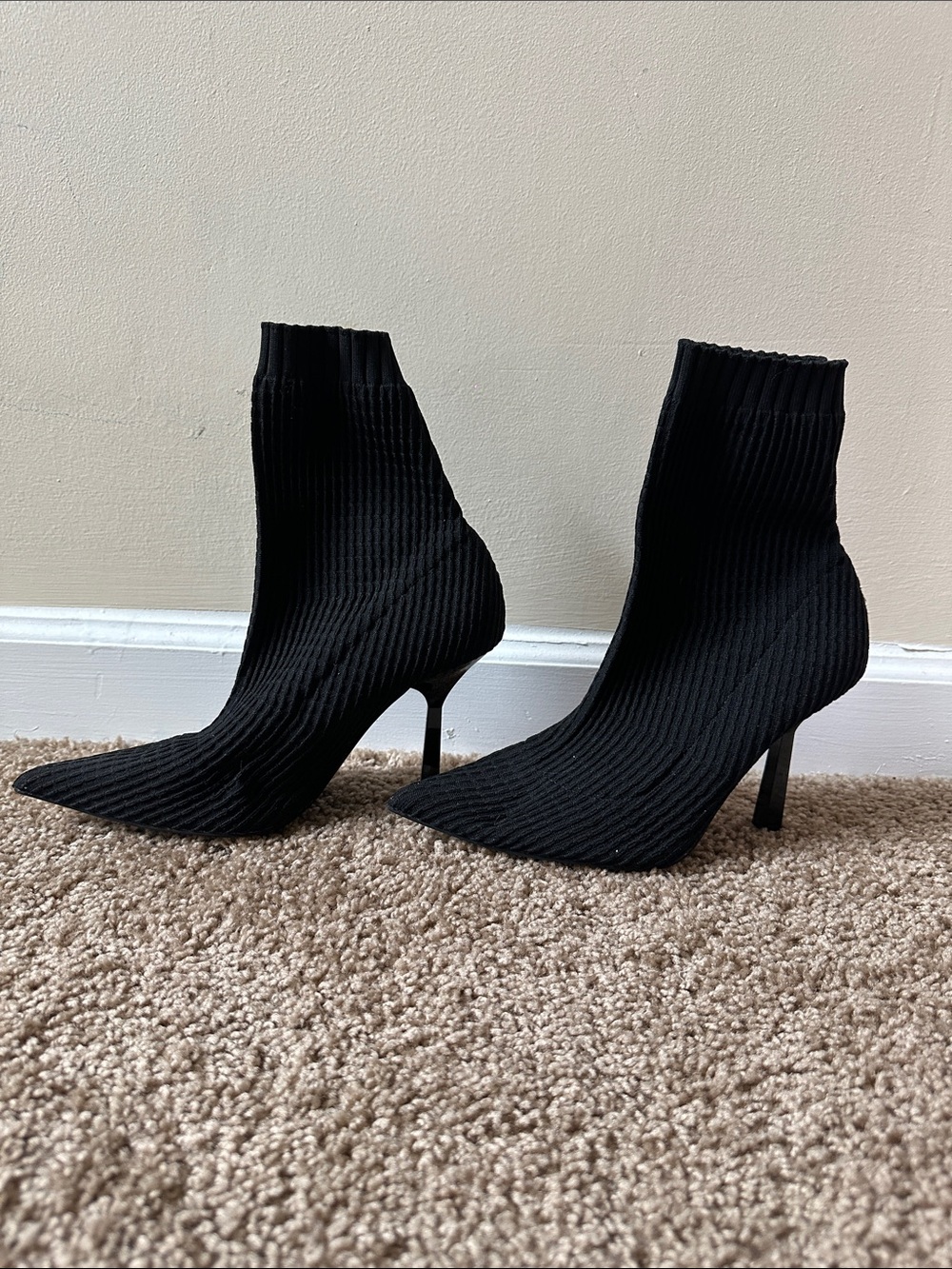 Black Ribbed Knit Booties